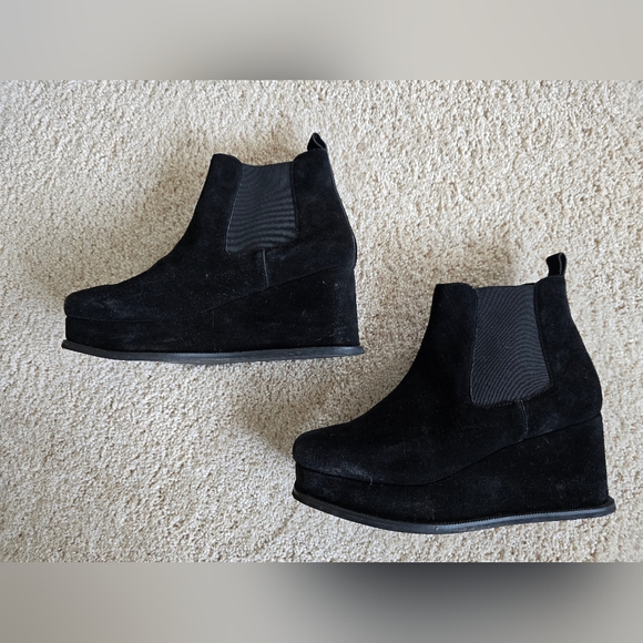 Jeffery Campbell womens 10 black suede leather Wedge boots Rochester platform - Picture 9 of 9